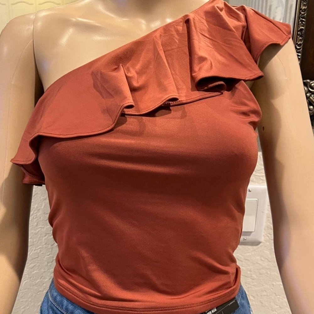 One-Shoulder Ruffle Top - Rust